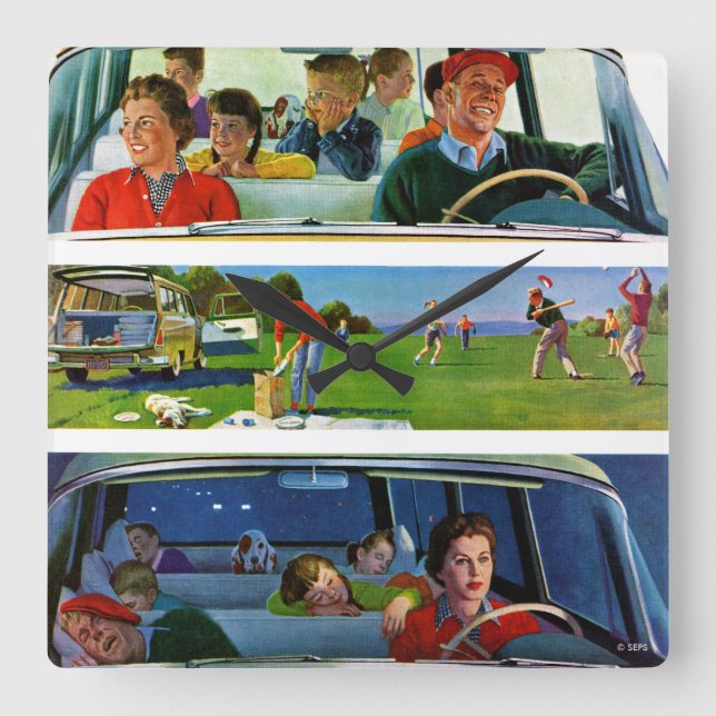 Relógio Quadrado Antes, Durante e Após o Picnic (Frente)