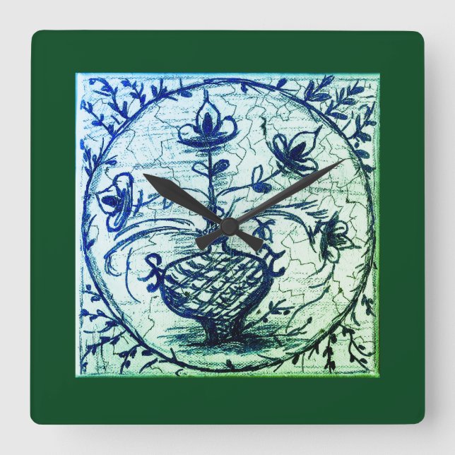 Relógio Quadrado Antigo azulejo Norte-Alemão, azulejo cerâmico vint (Frente)