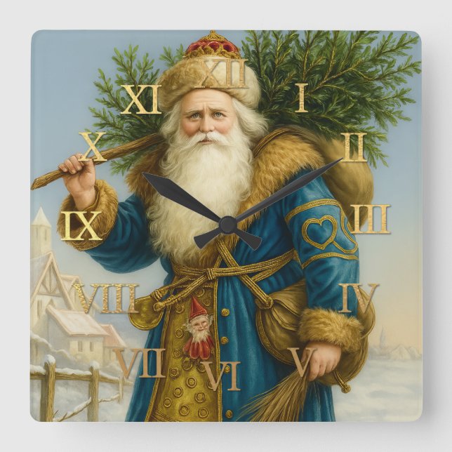 Relógio Quadrado Antigos Papais noeis do Mundo (Frente)