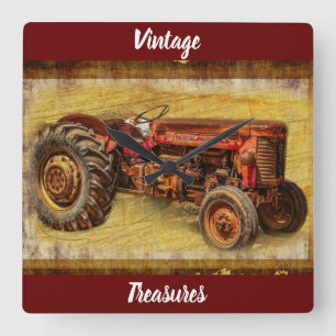 Relógio Quadrado Antiguo Trator Vermelho