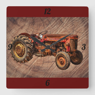 Relógio Quadrado Antiguo Trator Vermelho