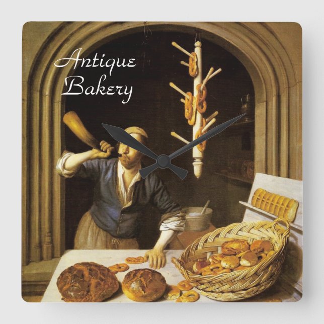 RELÓGIO QUADRADO ANTIQUE OVEN BAKER, COMPRO DE PÃO DE BAKERY (Frente)
