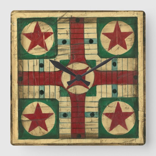Relógio Quadrado Antique Parcheesi - Conselho de Jogo por Ethan Har (Frente)