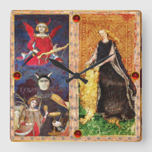 RELÓGIO QUADRADO ANTIQUE RENAISSANCE TAROTS THE DEVIL AND FORTITUDE