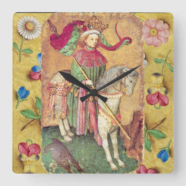 Relógio Quadrado Antique Tarots /German Court Cards/King of Falcons (Frente)