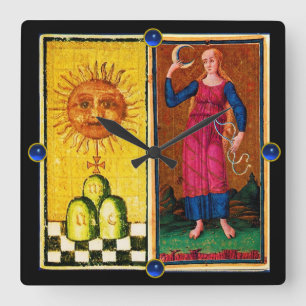 RELÓGIO QUADRADO ANTÍQUENAS ALVAS DE RENASCIMENTO/O SOL E A LUA