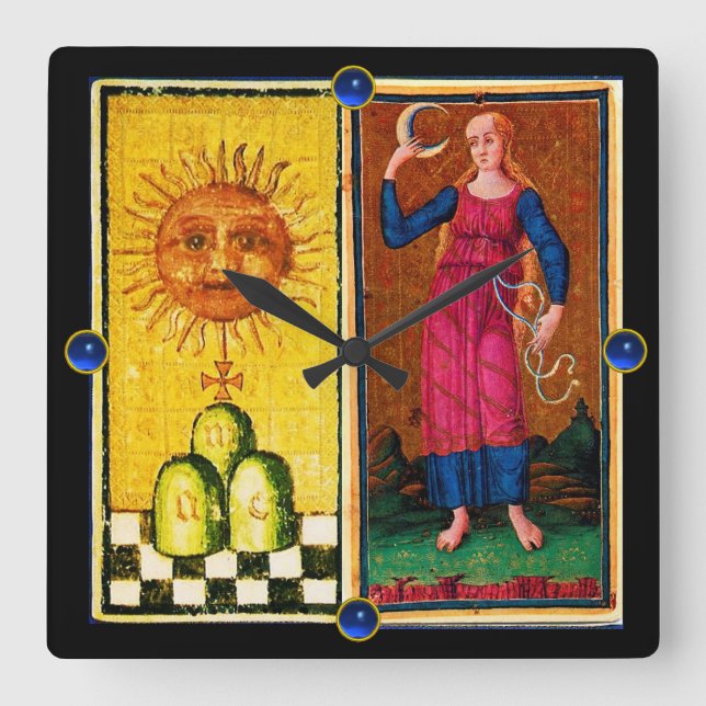 RELÓGIO QUADRADO ANTÍQUENAS ALVAS DE RENASCIMENTO/O SOL E A LUA (Frente)