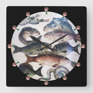 RELÓGIO QUADRADO ANTÍQUIO ROMANO MOSAICO, PESCA, CENA CÉLULA DE V