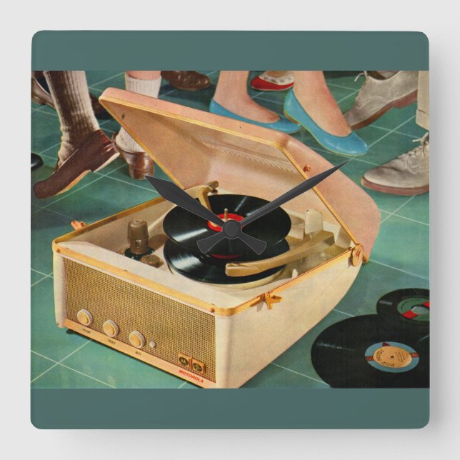 Relógio Quadrado anúncio gravador portátil dos anos 50 (Frente)