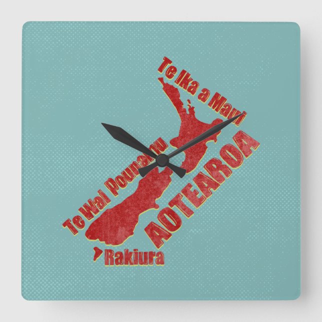 Relógio Quadrado Aotearoa New Zealand Map (Frente)
