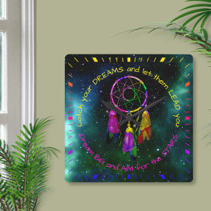 Relógio Quadrado Apanhe os seus sonhos, apanhador de sonhos Boho Ch