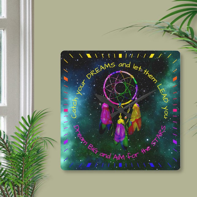 Relógio Quadrado Apoanhador de sonhos Boho Chic (Criador carregado)