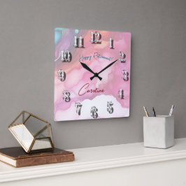 Relógio Quadrado Aproveite suas cores de fluido do Pastel de aposen