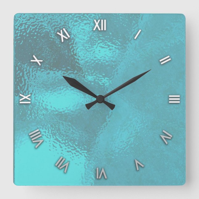Relógio Quadrado Aqua Blue Glass Look Wall Clock (Frente)