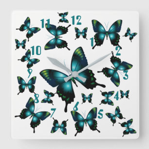 Relógio Quadrado Aqua Elegant Whimsical Butterflies
