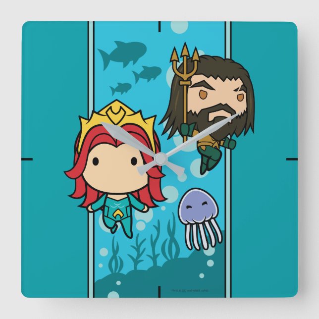 Relógio Quadrado Aquaman | Chibi Mera & Aquaman Subsea Graphic (Frente)