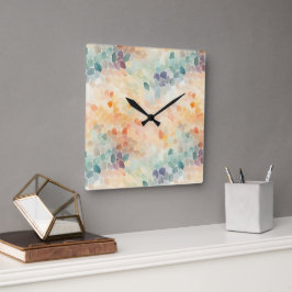 Relógio Quadrado Aquarela Abstrata em Pastel Suave