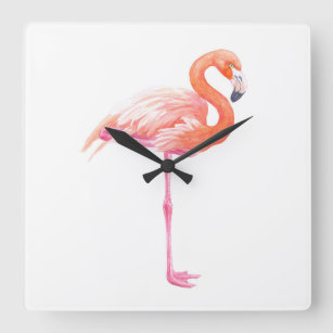 Relógio Quadrado Aquarela Flamingo