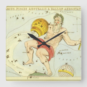 Relógio Quadrado Aquário, Constelação Vintage, Espelho de Urânia