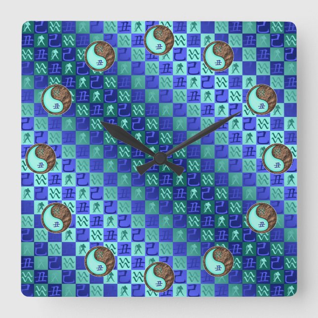 Relógio Quadrado Aquarius & Earth Ox (Frente)