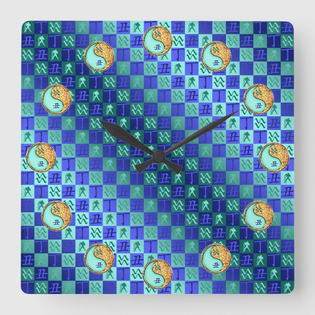 Relógio Quadrado Aquarius & Fire Ox (Frente)