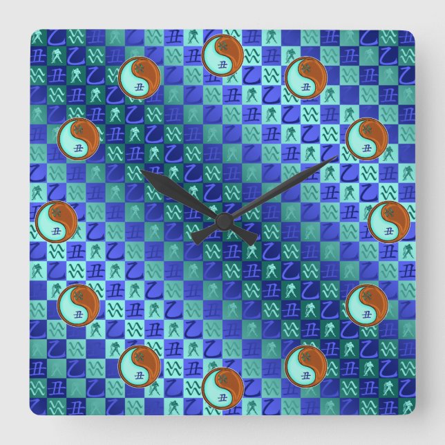 Relógio Quadrado Aquarius & Wood Ox (Frente)