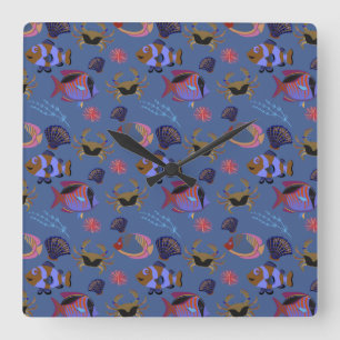 Relógio Quadrado Aquatic animals pattern ocean underwater life 13