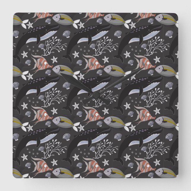 Relógio Quadrado Aquatic animals pattern | ocean underwater life 20 (Frente)