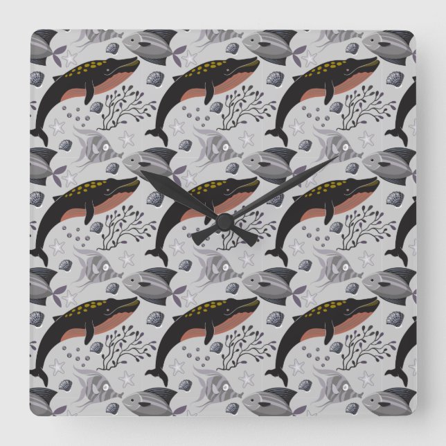 Relógio Quadrado Aquatic animals pattern | ocean underwater life 22 (Frente)