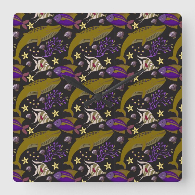 Relógio Quadrado Aquatic animals pattern | ocean underwater life 25 (Frente)
