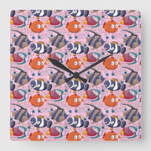 Relógio Quadrado Aquatic animals pattern ocean underwater life 39