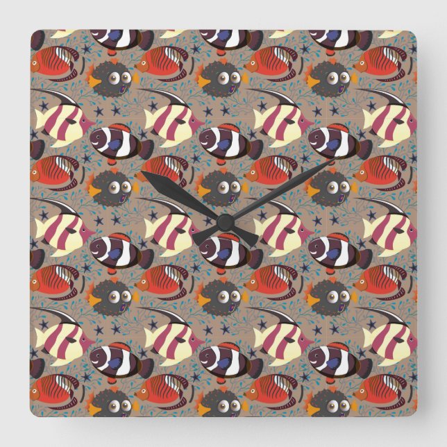 Relógio Quadrado Aquatic animals pattern | ocean underwater life 41 (Frente)
