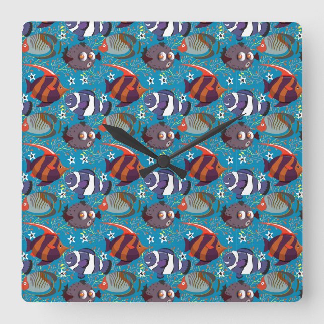 Relógio Quadrado Aquatic animals pattern | ocean underwater life 45 (Frente)