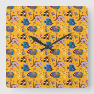 Relógio Quadrado Aquatic animals pattern ocean underwater life 6