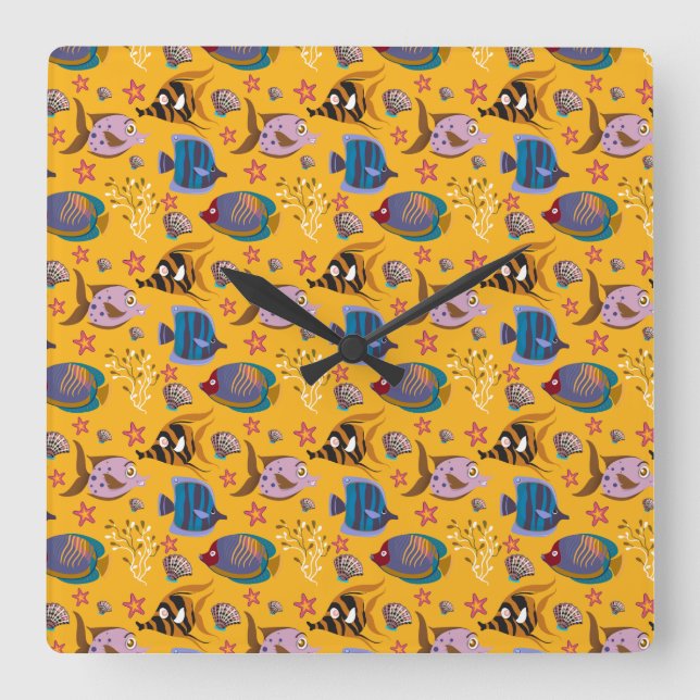 Relógio Quadrado Aquatic animals pattern | ocean underwater life 6 (Frente)