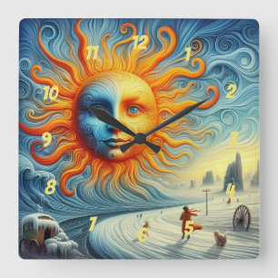 Relógio Quadrado Aqui Vem O Sol - Impressão de Arte AI