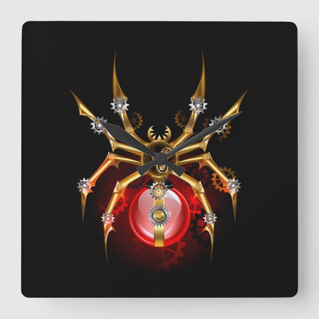 Relógio Quadrado Aranha-do-galo em preto (Frente)