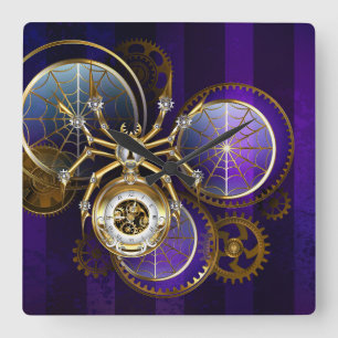 Relógio Quadrado Aranha Steampunk no fundo roxo