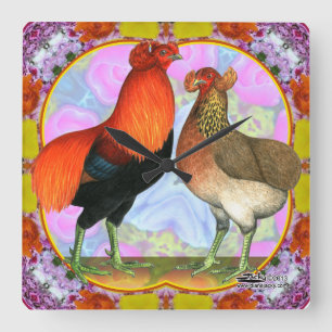 Relógio Quadrado Araucana Chickens Art Nouveau