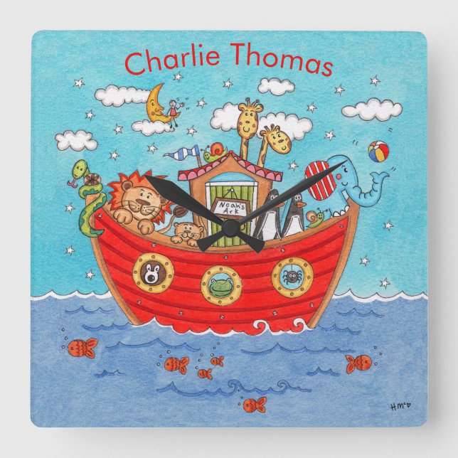 Relógio Quadrado Arca de Noé Personalizada (Frente)