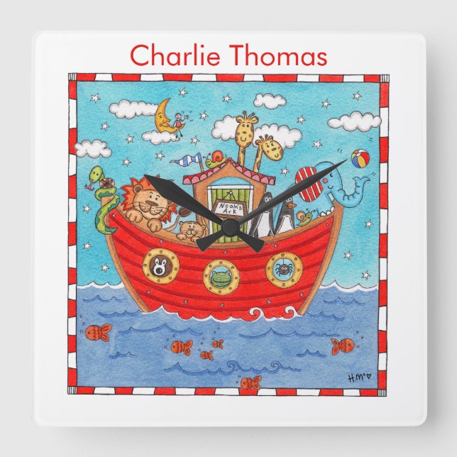 Relógio Quadrado Arca de Noé Personalizada  (Frente)