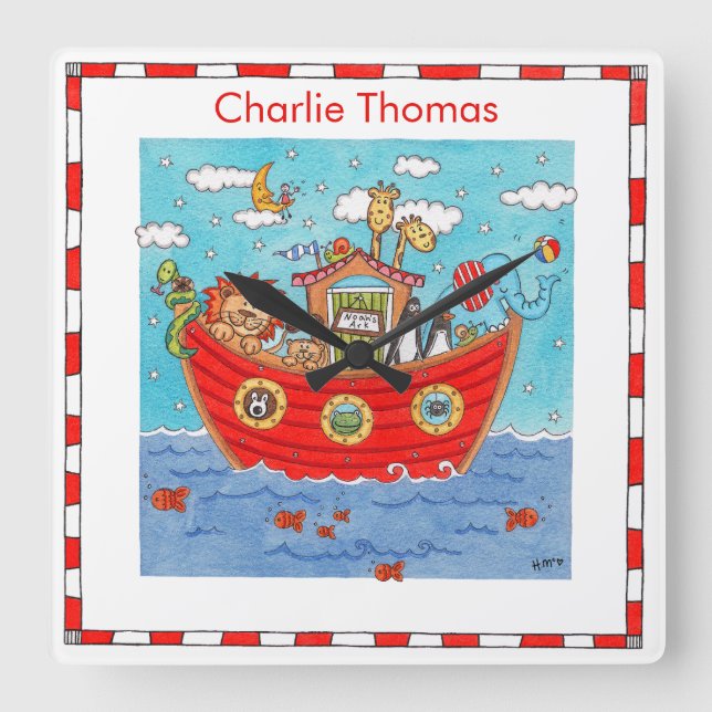 Relógio Quadrado Arca de Noé Personalizada (Frente)