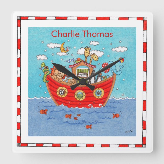 Relógio Quadrado Arca de Noé Personalizada (Frente)