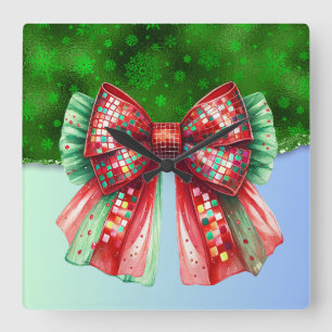 Relógio Quadrado Arco Croquette Bling Glitter Xmas
