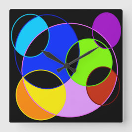Relógio Quadrado Arco-íris cores círculos design