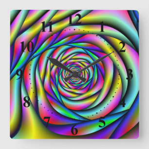 Relógio Quadrado Arco-Íris Espiral