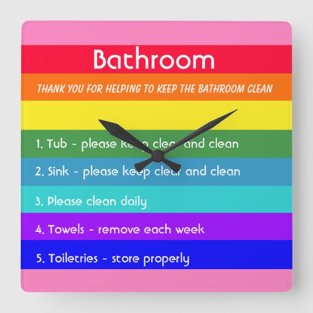 Relógio Quadrado Arco-íris Negrito Stripes (Frente)