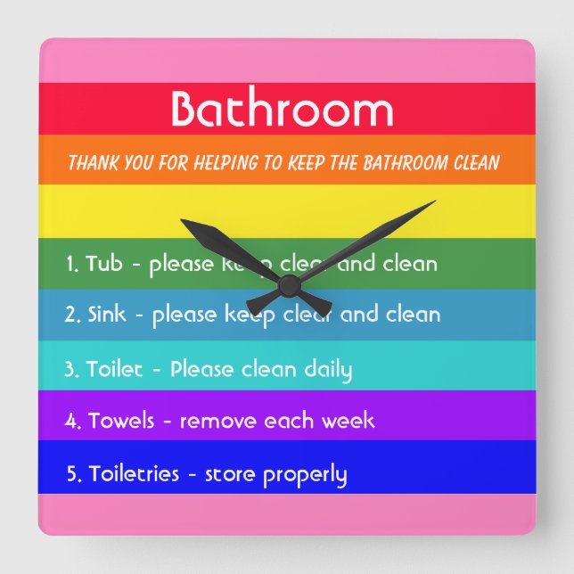 Relógio Quadrado Arco-íris Negrito Stripes (Frente)