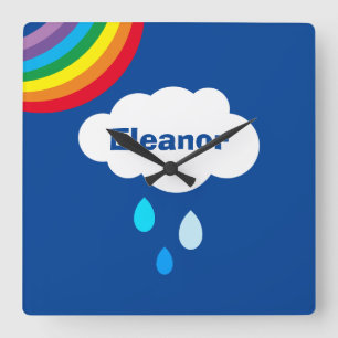 Relógio Quadrado Arco-Íris, Nuvens e Chuva Personalizados