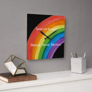 Relógio Quadrado ARCO-ÍRIS Salve meu planeta (personalizável)